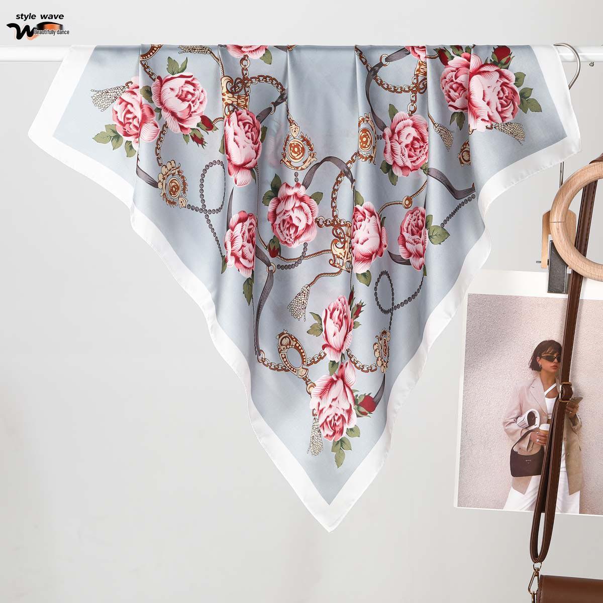 

Women s High-End Romantic Camellia Silk Scarf - Versatile Neck Accessory with Spring/Summer Sun Protection 70x70 cm
