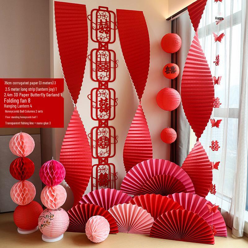 Double Happiness Red Koi Wedding Ornament - Chinese Style Paper Cut Decoration Set for Engagements and Windows
