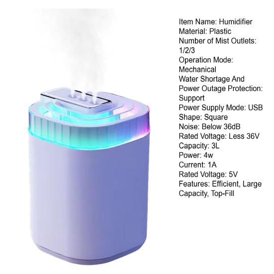 Nawilżacz Powietrza z Górnym Napełnianiem i Zimną Mgiełką do Sypialni 3L Duża Pojemność Cichy Nawilżacz Powietrza z Lampką Nocną dla Dziecka Pokoju Dziecięcego Roślin Wnętrz