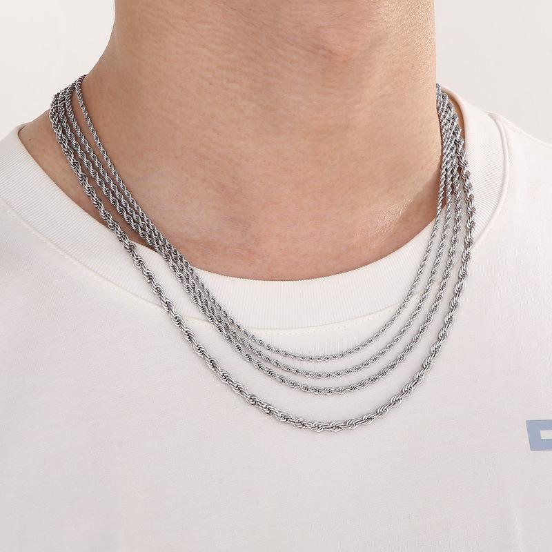 Minimalistischer Trend Dicke und dünne Schlüsselbeinkette Accessoires, Rock Hip Hop Stahlfarbe Herren- und Damen Titanstahl gedrehte Kette Halskette