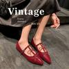 Fashion Red Patent Leather Pointed Toe Mary Jane Shoes for Women Elegant Bow Decoration Women Pumps High Quality Cozy Flats for Women