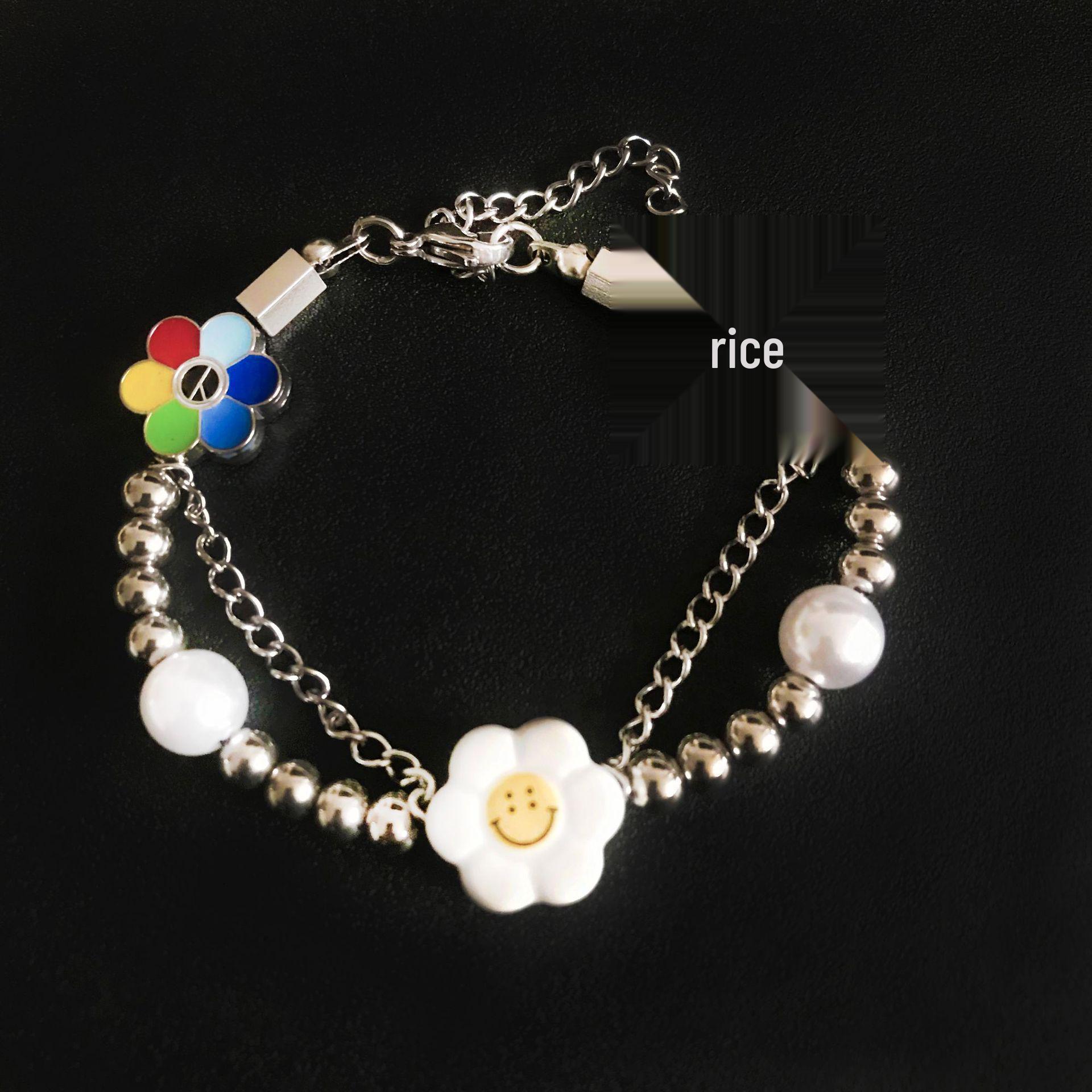 

Унисекс Хип-Хоп Ожерелье с Подсолнухом Смайликом и Жемчугом