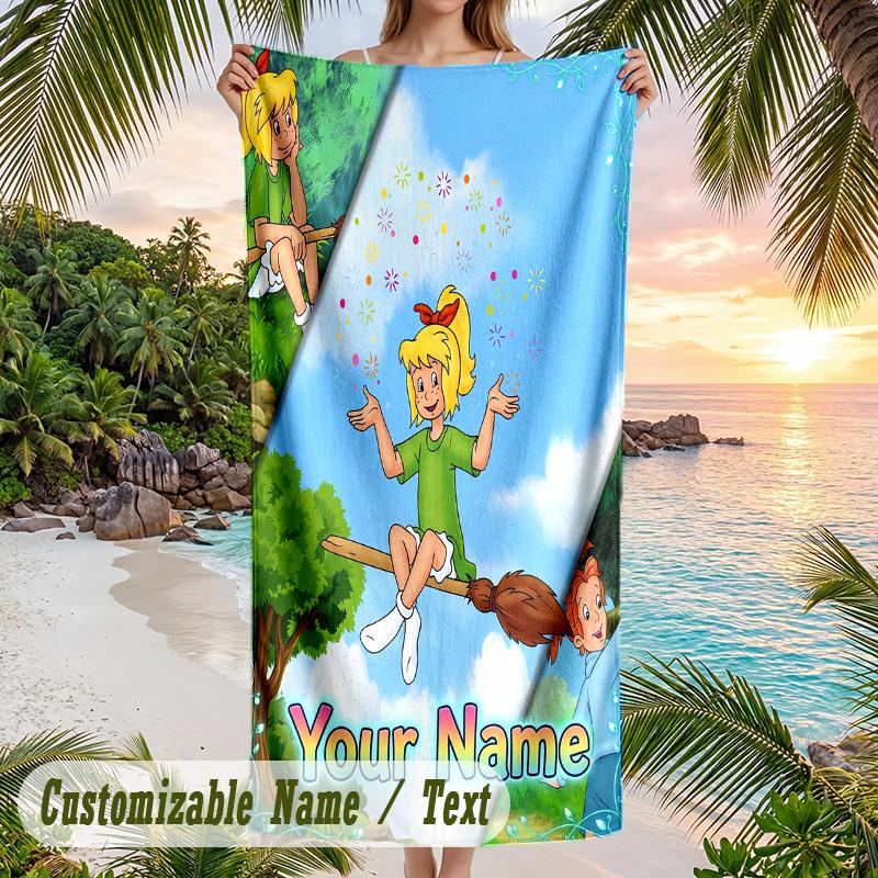 Bibi Blocksberg Beach Towel, Personalized Custom Text, Quick Dry Soft Large Towel For Swimming Pool Travel