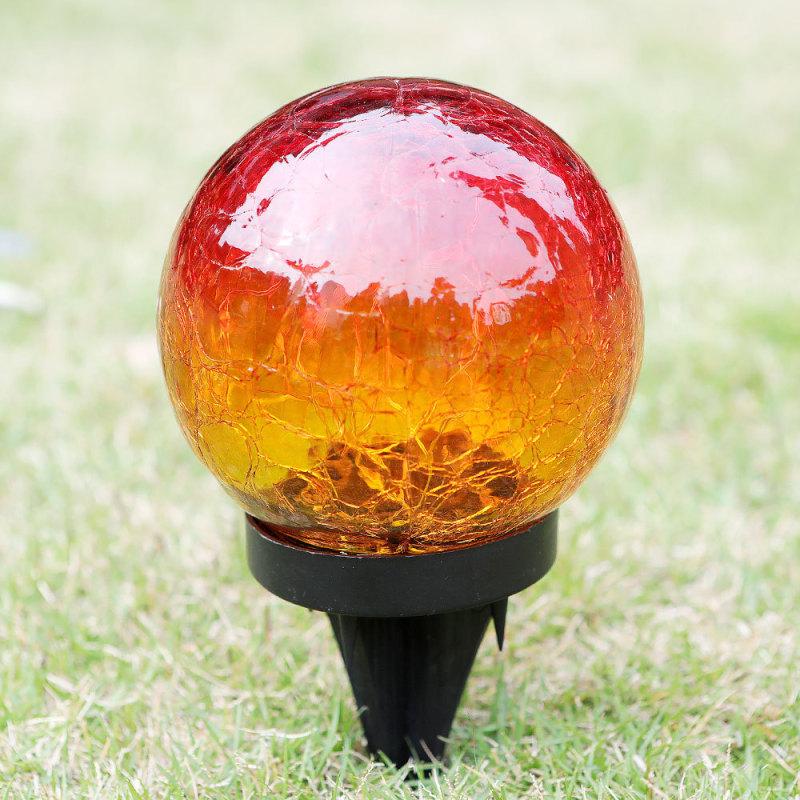 Solar Gradient Red Crackle Globe Light Outdoor Waterproof Garden Light Patio Decoration Lawn Light Glass