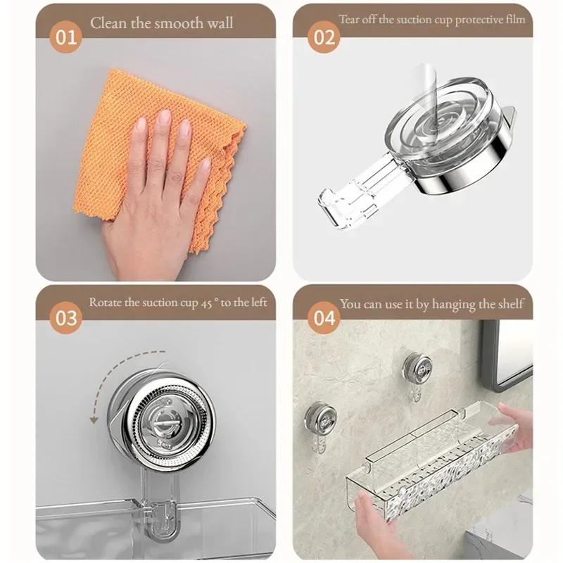 Shower Room Suction Cup Storage Shelf Basket Home Bathroom Organizer floating Shelf Decorative Easy Install Bathroom Accessories