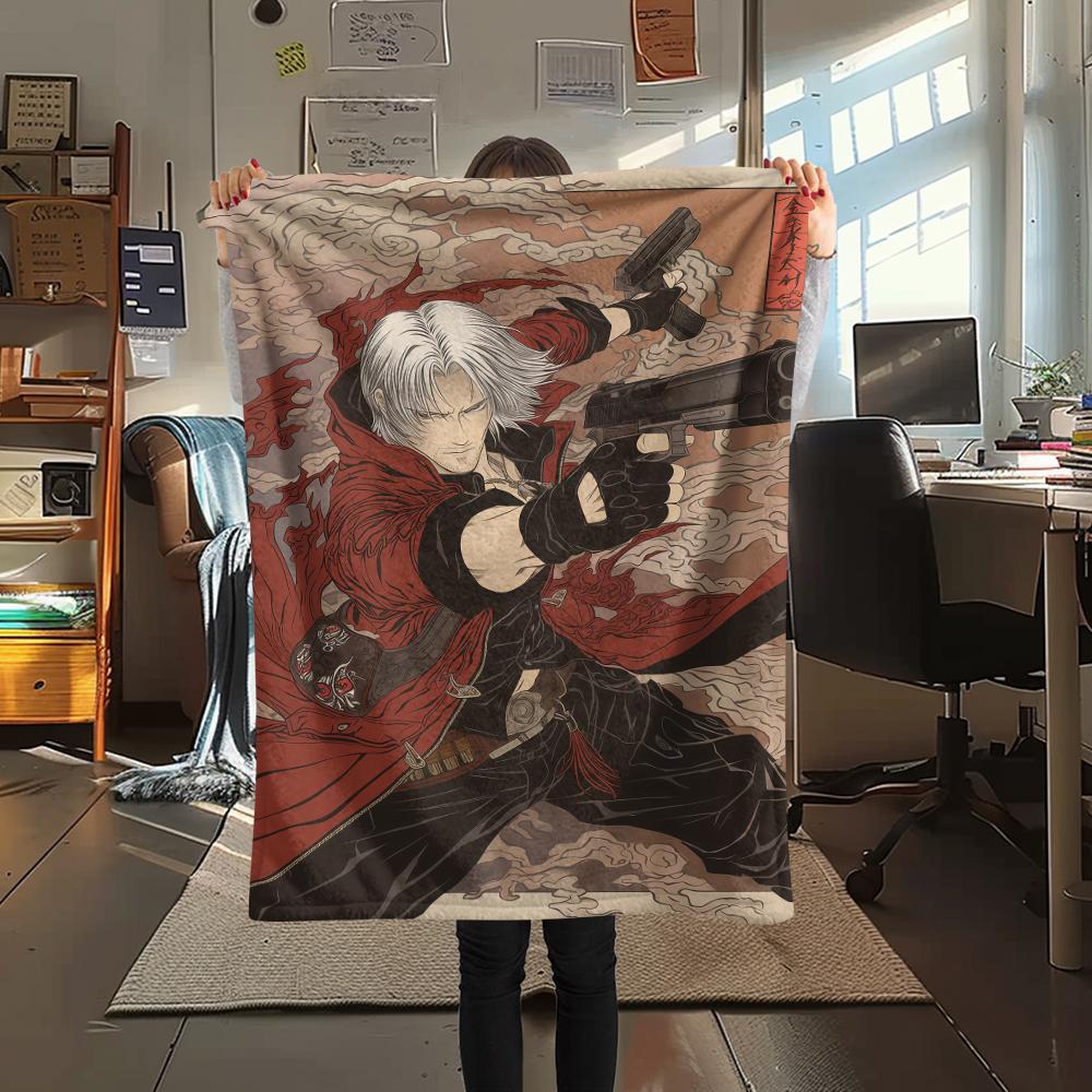1PC Devil May Cry Print Flannel Blanket, High quality All Seasons, Home Decor, Warmth and Comfort, Perfect for Christmas Gifts