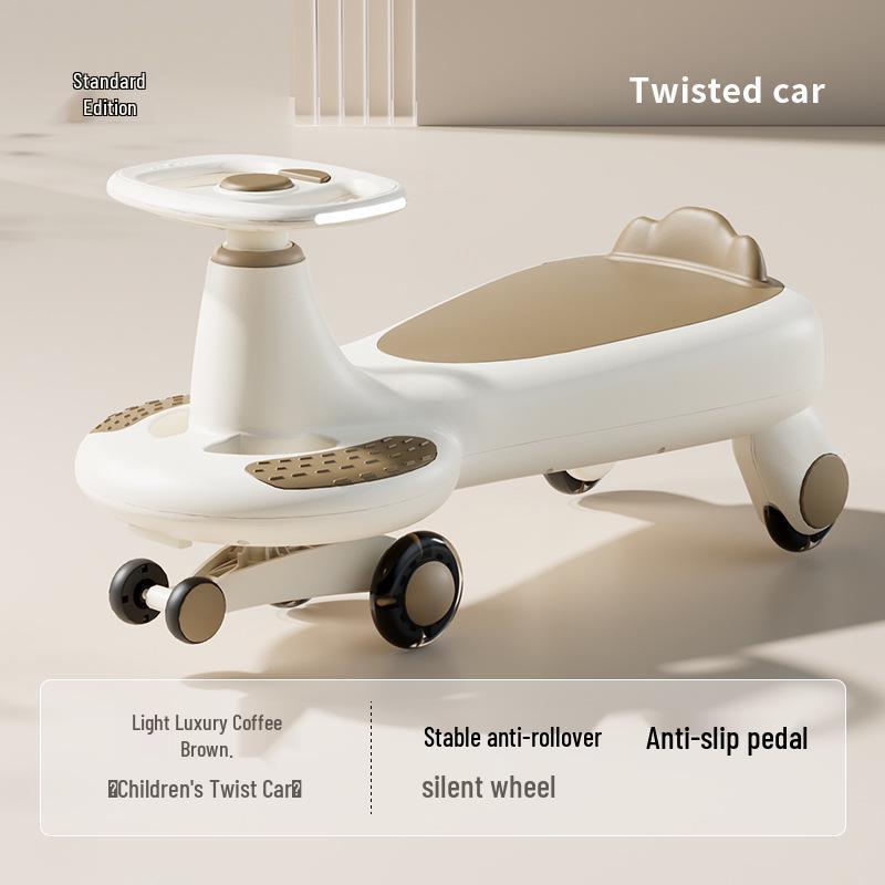 Silent Anti-Rollover Twist Car for Ages 1-3, Adult-Friendly Toddler Ride-On Toy.