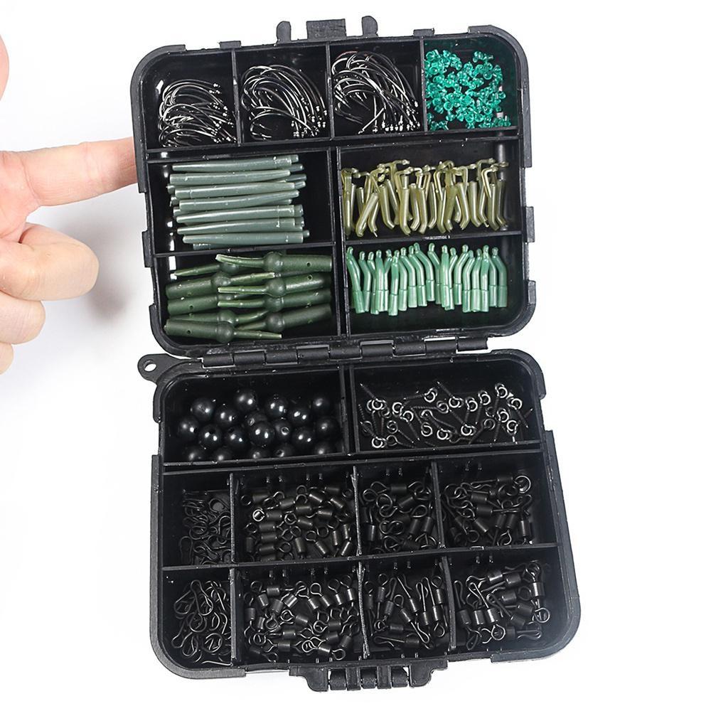 420Pcs/Case Carp Fishing Tackle Kit Including Boilie Bait Screw Accessories Swivels Hooks Anti Tangle Sleeves Hook Stop Beads