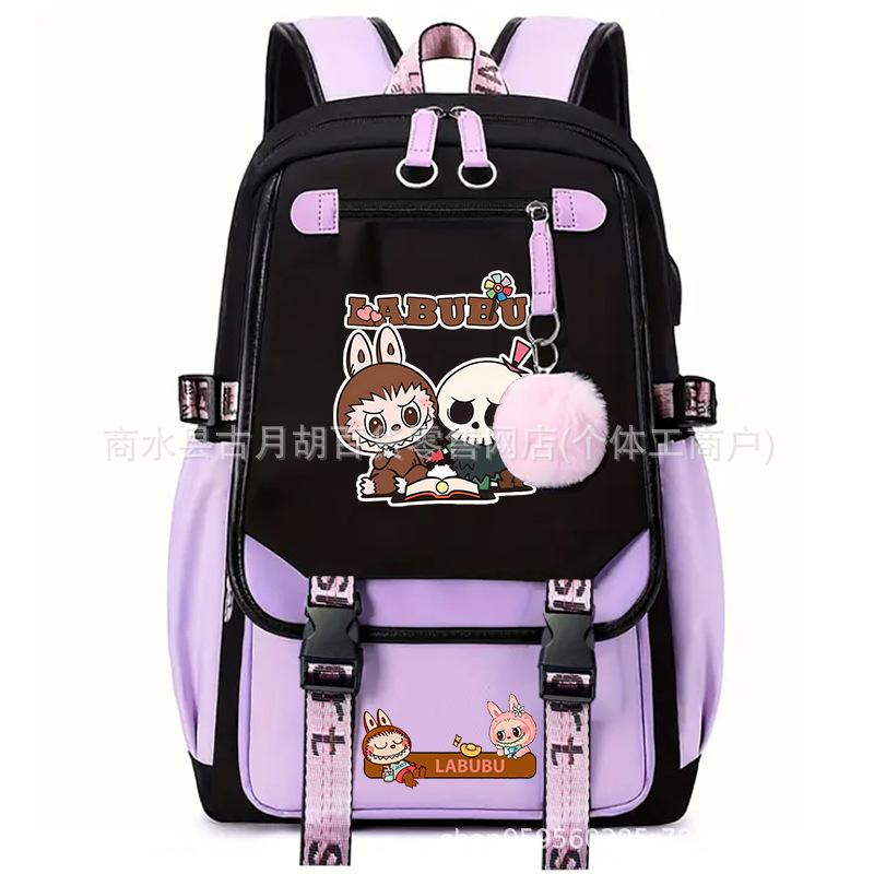 School Bag Printed Backpack USB Port Anime Cartoon Student Large Capacity Canvas Bag