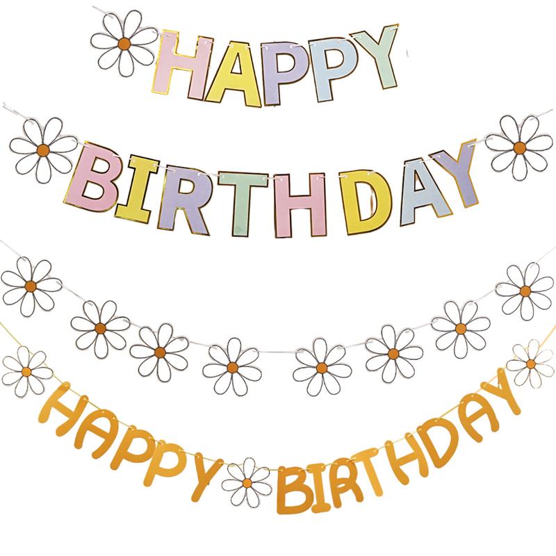 Flower Banner Daisy Happy Birthday Banner Colorful Birthday Party Decor Garland Banner Happy Birthday Banner for Party