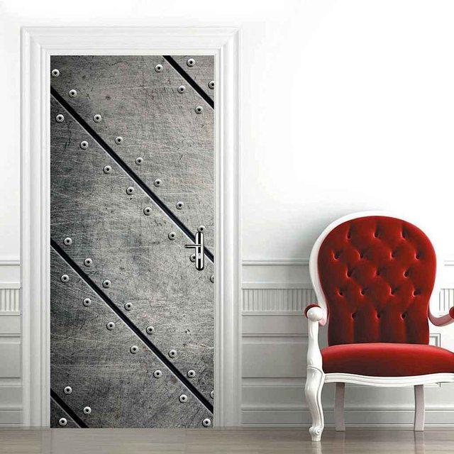 Art Wood Door 3d Modern Stickers Wallpaper Retro Style Poster Mural Decorated With Antique Red Brick Wall Door Stickers
