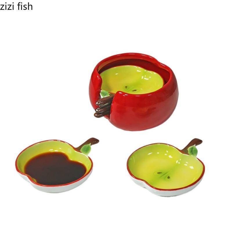 Apple Dipping Dish Ceramic Flavor Dish Set Seasoning Dishes Storage Jar Soy Sauce Vinegar Dishes Dessert Plate Gravy Boats Tray