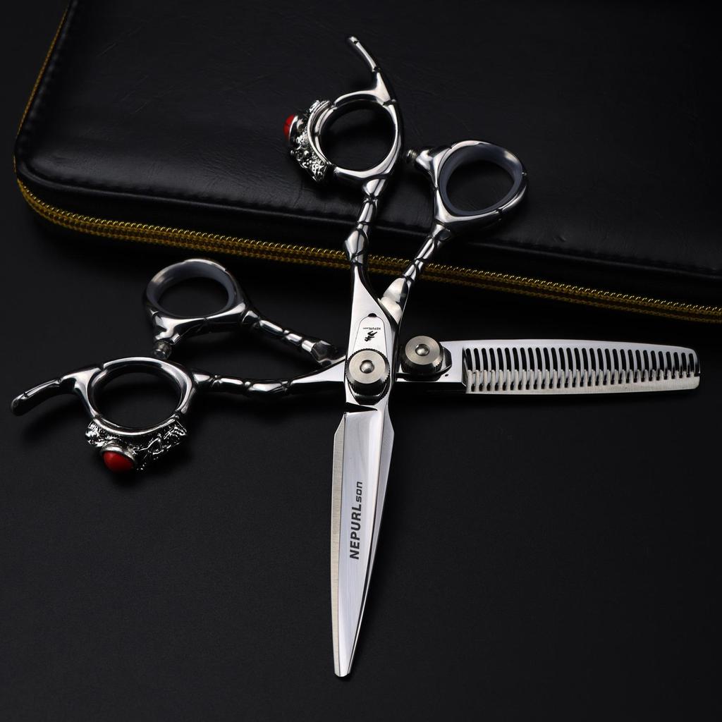 6.0-inch Personalized Tail Ring Hairdressing & Barber Scissors Set - Straight & Thinning Shears