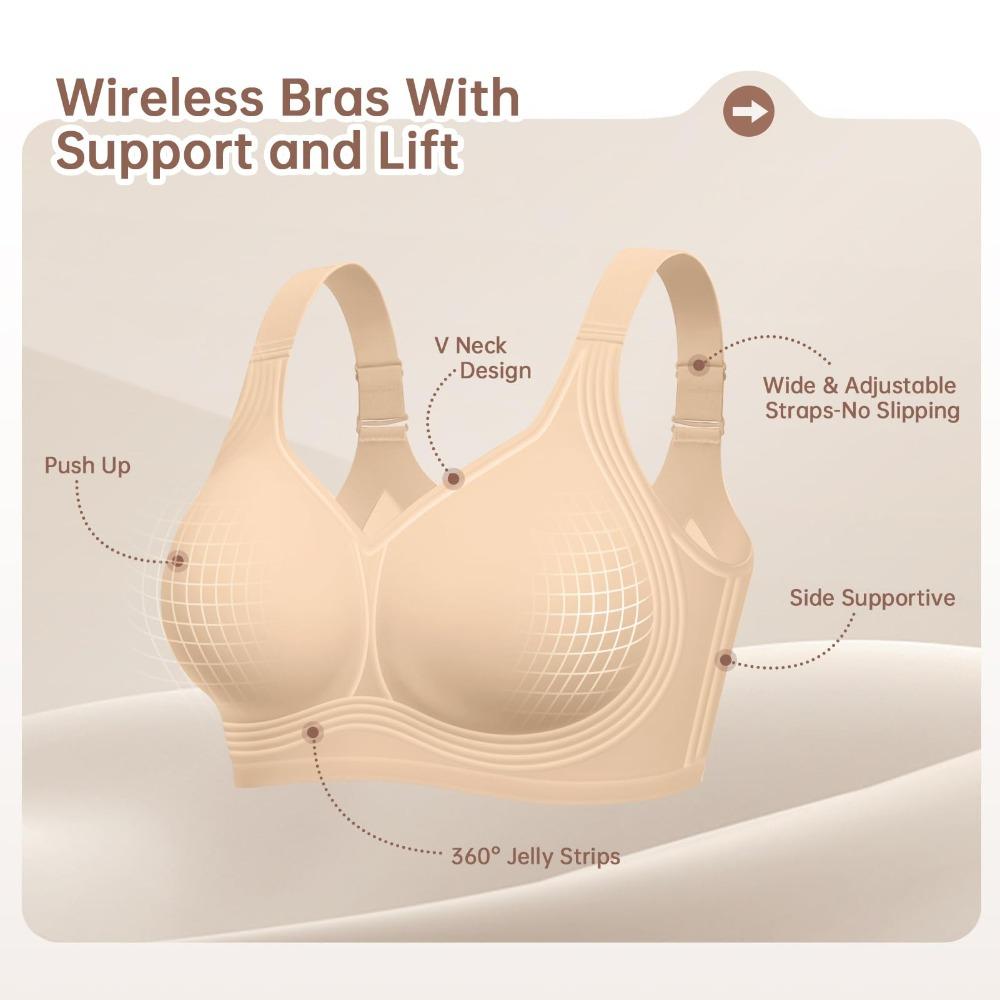 Women Soft Support Wireless Bra, Seamless Thin Style Jelly Bra Push Up Comfortable Brassiere for Large Bust