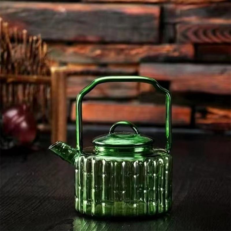 300ml Green Bamboo Shape Glass Teapots With Filter Flower Puer Herbal Tea Brewing Pot Kung Fu Tea Set Teaware
