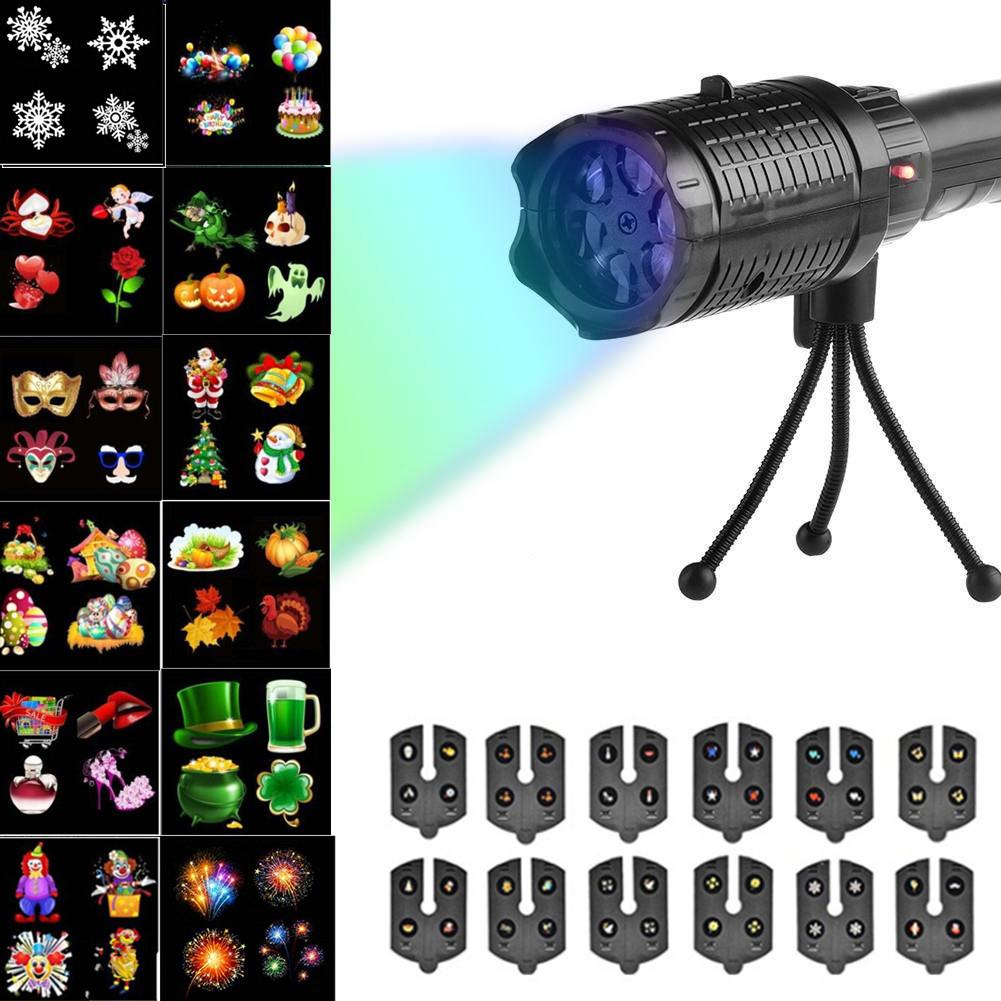 LED Projector Light Flashlight with 12 Projection Slides for Christmas Halloween Party Birthday Holiday Decoration Charging#0