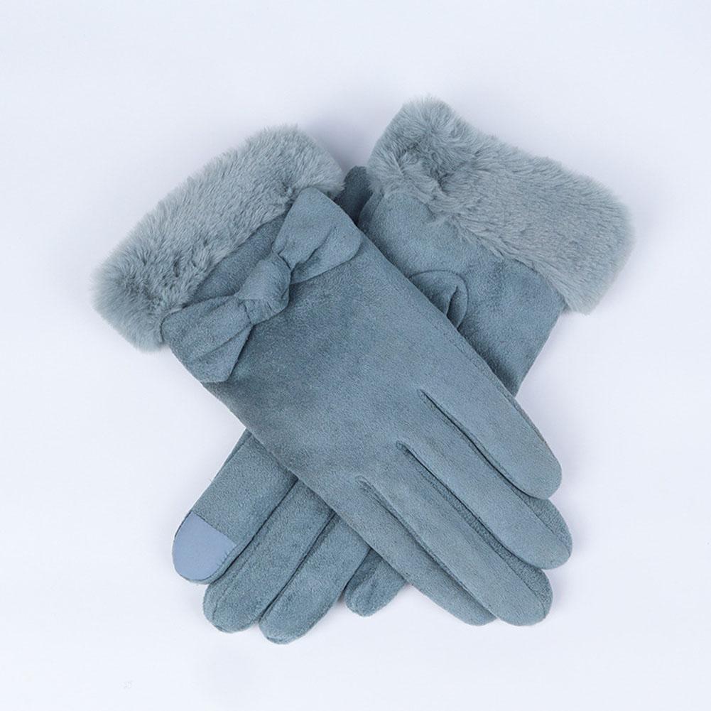 Woman Winter Gloves Windproof Gloves Hand Wear Lovely Bowknot Thick Warm Wind Proof Suede Fabric Telefingers Gloves
