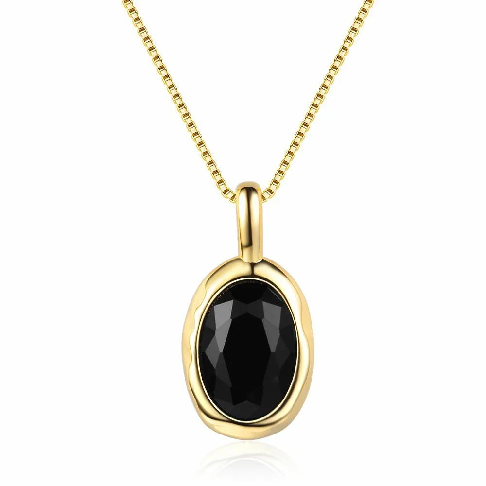 Lihong S925 Sterling Silver Electroplated 18k Gold Obsidian Clavicle Chain Exquisite Gift Women's Pendant Necklace (40cm+5.0cm)