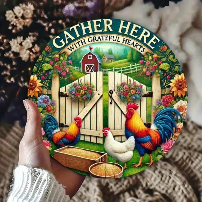 Rooster Metal Tin Sign Farmhouse Wall Art Rustic Decor