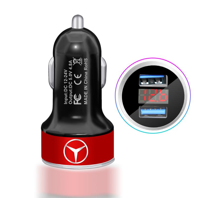 Car Charger 2 USB Ports Fast Charging Digital Display Car Accessories For Mercedes-Benz AMG W212 W220 W221 W222 W108 W126 W140 W168 W169 W176 W177