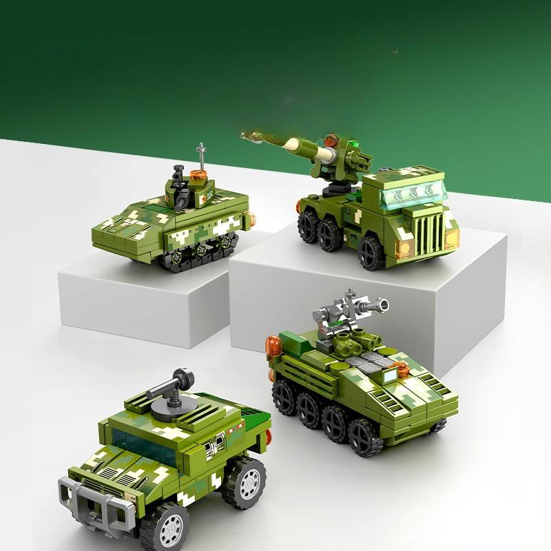 8-in-1 888pcs Military Series Wheeled Armored Assault Tank Building Blocks Toy