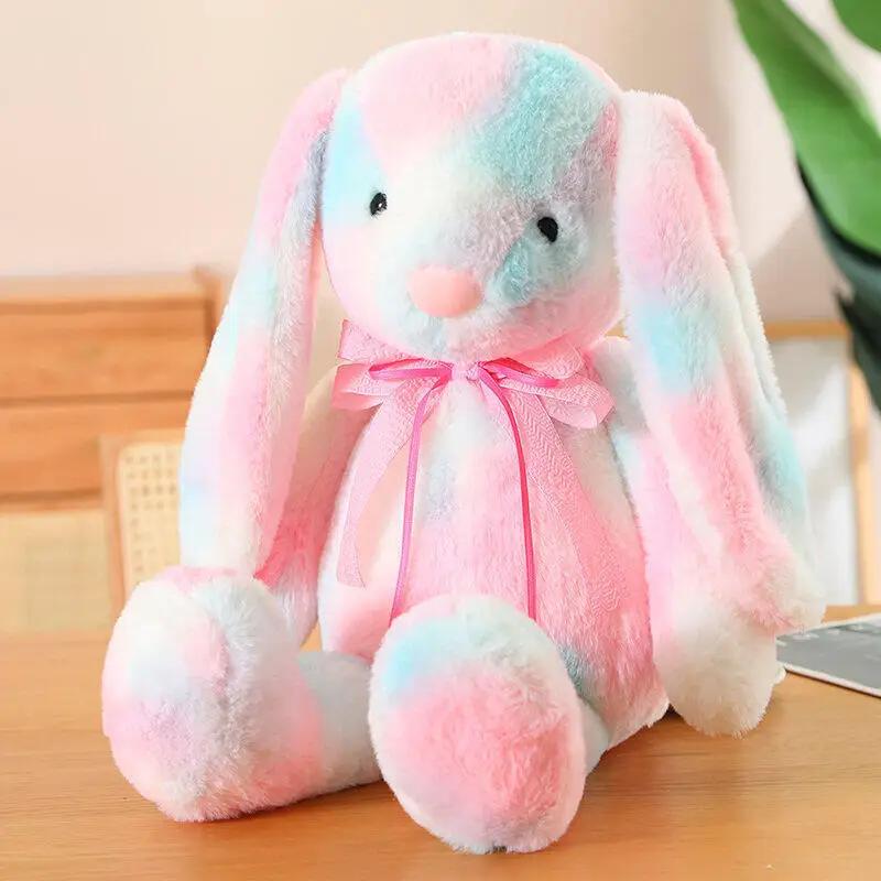 Easter Rabbit Bunny Stuffed with Long Floppy Ears, Colorful Tie Dye Rabbit Plush Toy Bedtime,Super Soft Colorful Rabbit Plush