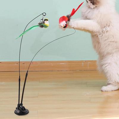 Kedi Oyuncak Kedi Teaser Çubuğu 2'si 1 Arada Vantuz Çıkarılabilir İnteraktif Çift Simüle Cıvıldayan Kuş Diş Çıkarma Halindeki Yavru Kedi İçin