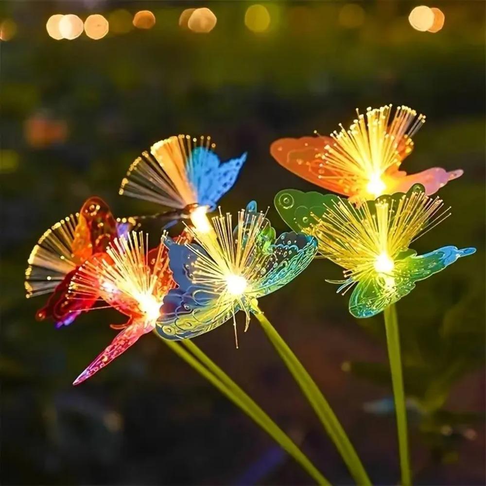 Solar-Powered Butterfly Fiber Optic Light - Waterproof Rechargeable Outdoor Garden Decor for Lawn, Yard, and Landscape