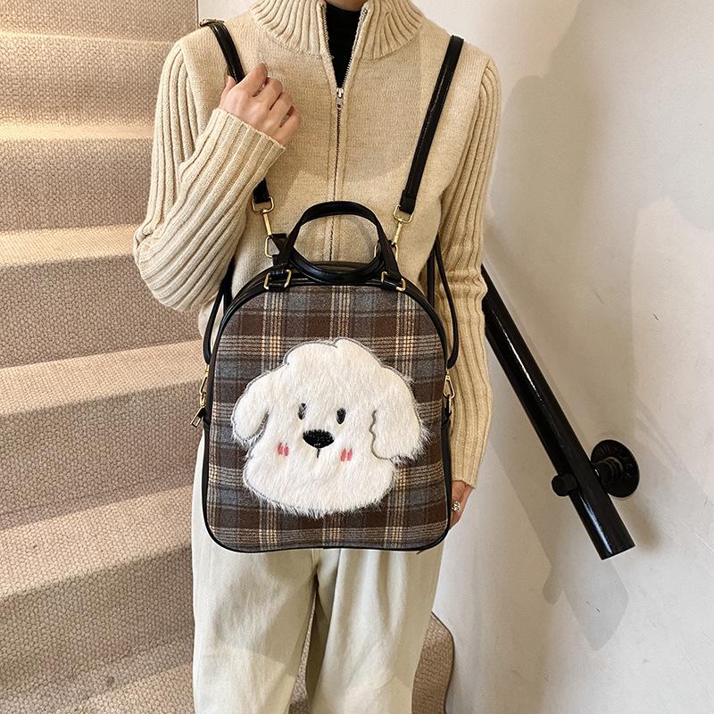 Casual Large-capacity Plaid Bag Women's 2025 New Fashionable and Cute Cartoon Commuter Shoulder Bag Student Tote Bag