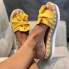2025 European and American Summer New Slope Heel Bow + Slippers Women's 2025 Beach Thick-soled Hemp Rope Large-size Slippers