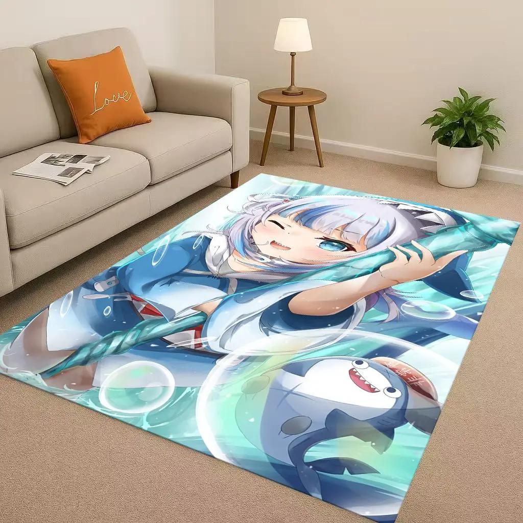 HD Anime Gawr Gura Hololive Cartoon Cute Girl Living Room Non-Slip Area Rug Carpet For Bedroom Playroom Sofa,Home Decor Doormat