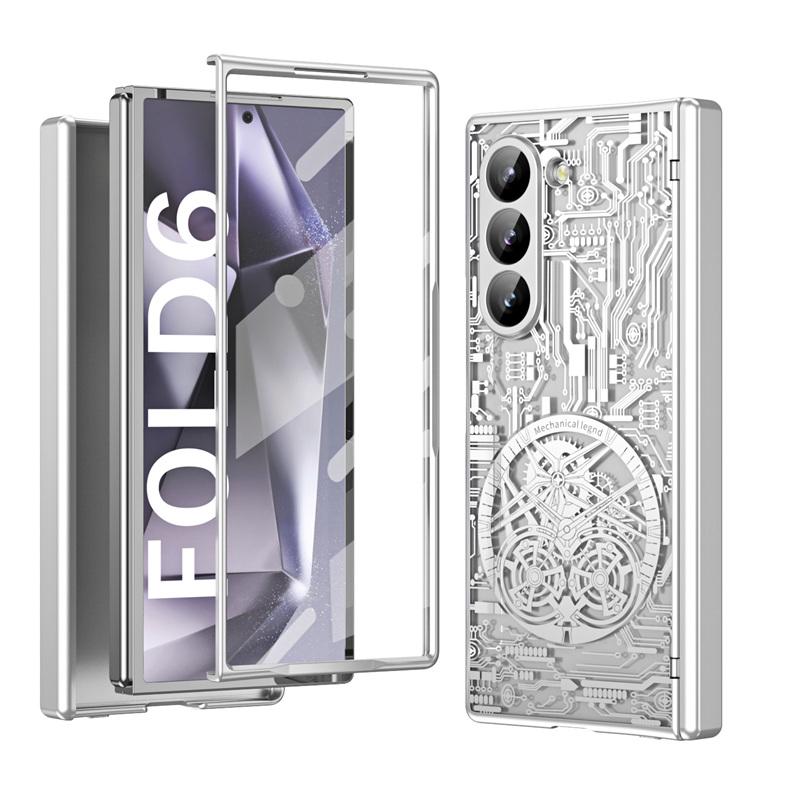 For Samsung Galaxy Z Fold8 Ultra 7 6 5 4 3 2 Mechanical Legend Plating PC Hinge Full Body Cover Rugged Case With Tempered Glass