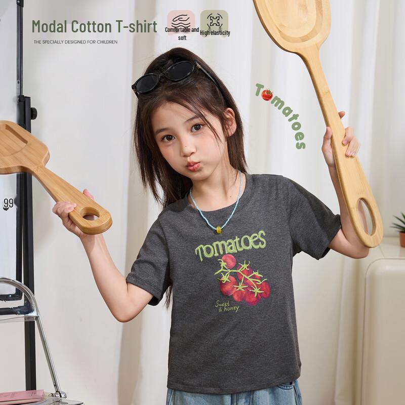 Girls Printed Short Sleeve Summer T-Shirt 100 темно-серого
