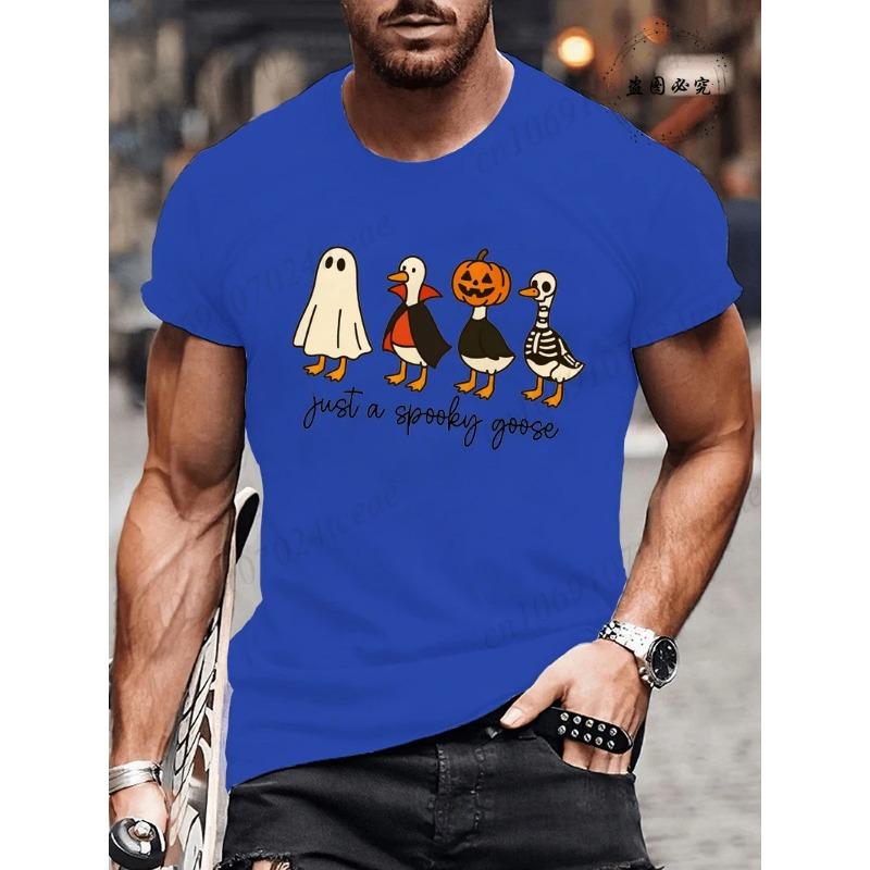 Summer Round Neck Halloween Ghost & Goose Graphic 3D Print T-shirts Fashionable Casual Short Sleeved Men's T-shirts