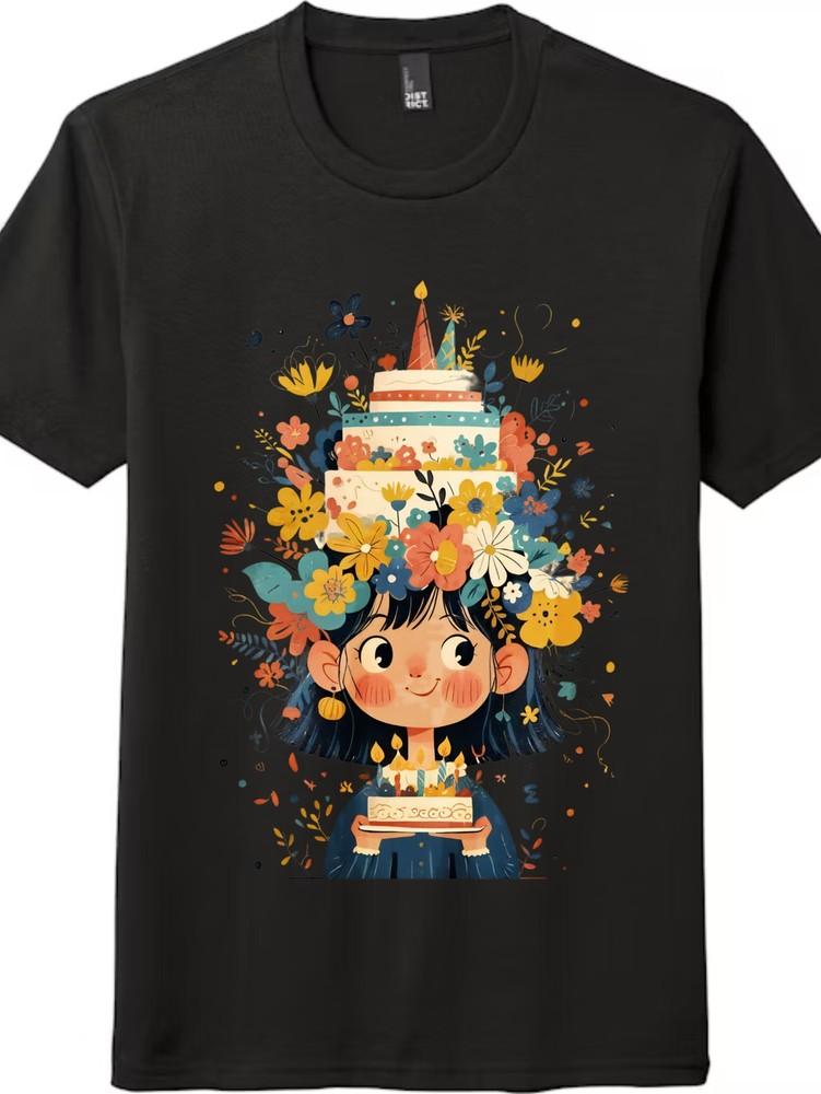 

Birthday Cake and Flower Girl Theme Short - Sleeve T - Shirt| Tee M