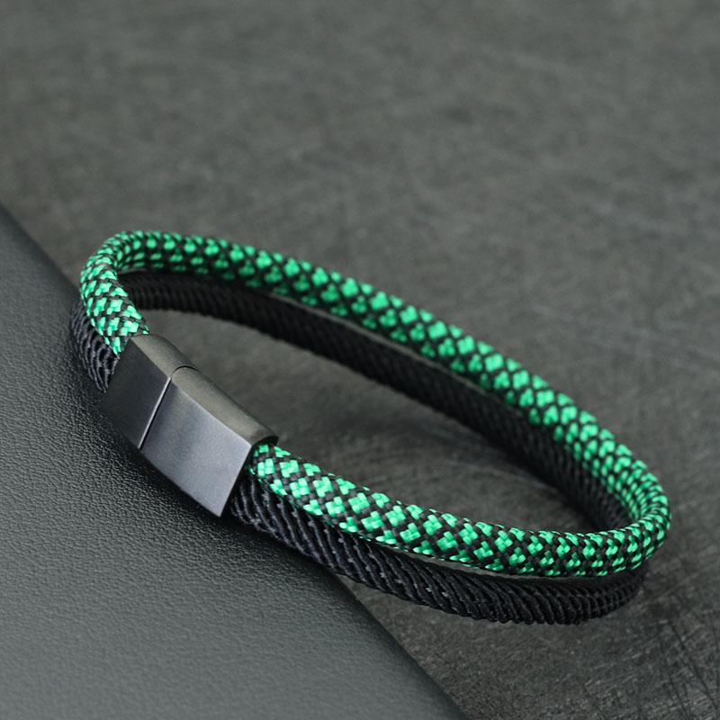 

New Paracord Bracelet For Men Detachable Stainless Steel Magnet Buckle Bicolor Macrame Braslet Pulseira Masculina Gift For Him S 17.5cm 6.9Inch зелёный