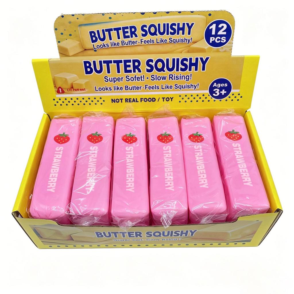 1Box Pink Strawberry Butter Stick Squishy Toy Realistic Fake Food Wet Soft Pu Bread Squeeze Asmr Desk Decor Anxiety Reducer Gift