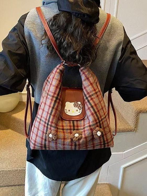 Hello Kitty Retro Canvas Backpack With Padded Straps For Casual Daily Use