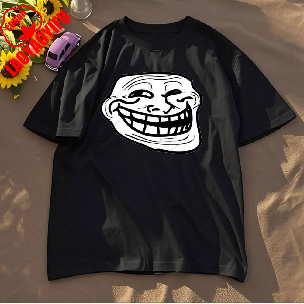 Rage Comic Trollfac Printed T Shirts Funny Anime Pure Cotton Top Tees Men Summer Short Sleeves T Shirt O Neck Fashion Tshirt