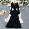 Lazy wind casual high-end sense hollow crochet knitted dress women's inner suspender bottom skirt two-piece set