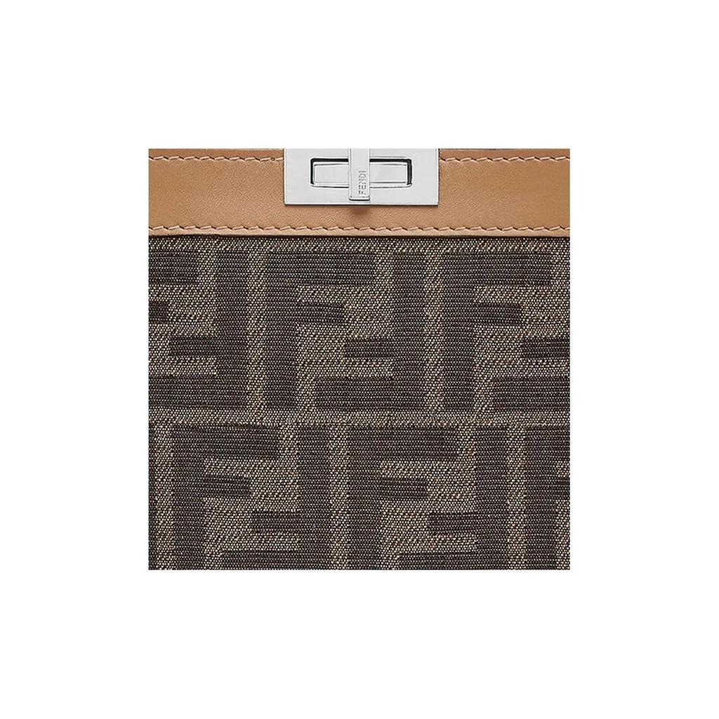 FENDI Peekaboo Twist Lock Clasp with Detachable Shoulder Strap Cotton Phone Case Large Size Men's Style Brown