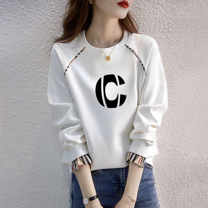 Women's Plus Velvet Loose Pullover - 2025 Spring/Autumn Korean Style, Long Sleeve Round Neck, Fake Two-Piece, Hoodless Top.