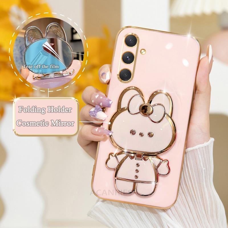 

A 15 25 35 55 Роскошный чехол-держатель для зеркала с покрытием для Samsung Galaxy A15 A25 A35 A55 5g A05s A05 M14 M54 Силиконовый чехол-подставка A04s A52 (4G 5G)