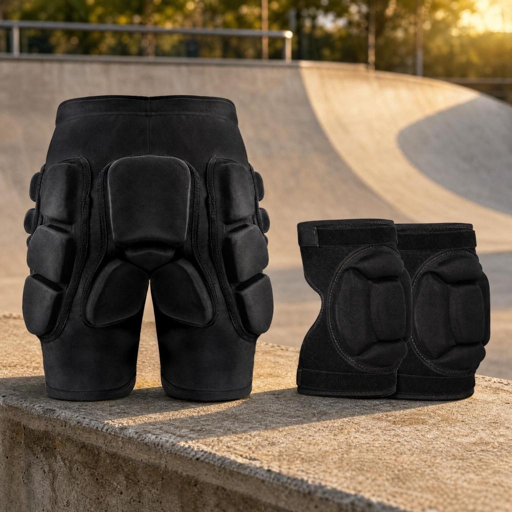 Padded Shorts with Knee Pads Breathable for Skating, Training