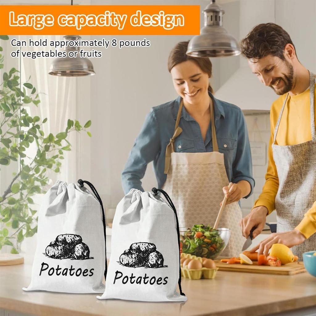 Reusable Produce Bags Washable Canvas Onion Potato Storage Bag Reusable Washable Sack Drawstring Large Food Container Vegetable
