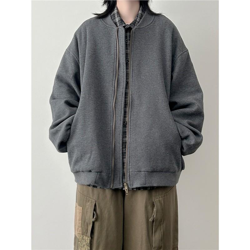 Vintage Casual Baseball Jacket Men Women Heavyweight Waffle Knit Loose Fit Fall 2025
