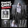 Hanging Ghost Halloween Decoration Prop Haunted House Scene Accessory with Hooded Design and Tattered Fabric Strips for Indoor Outdoor Use