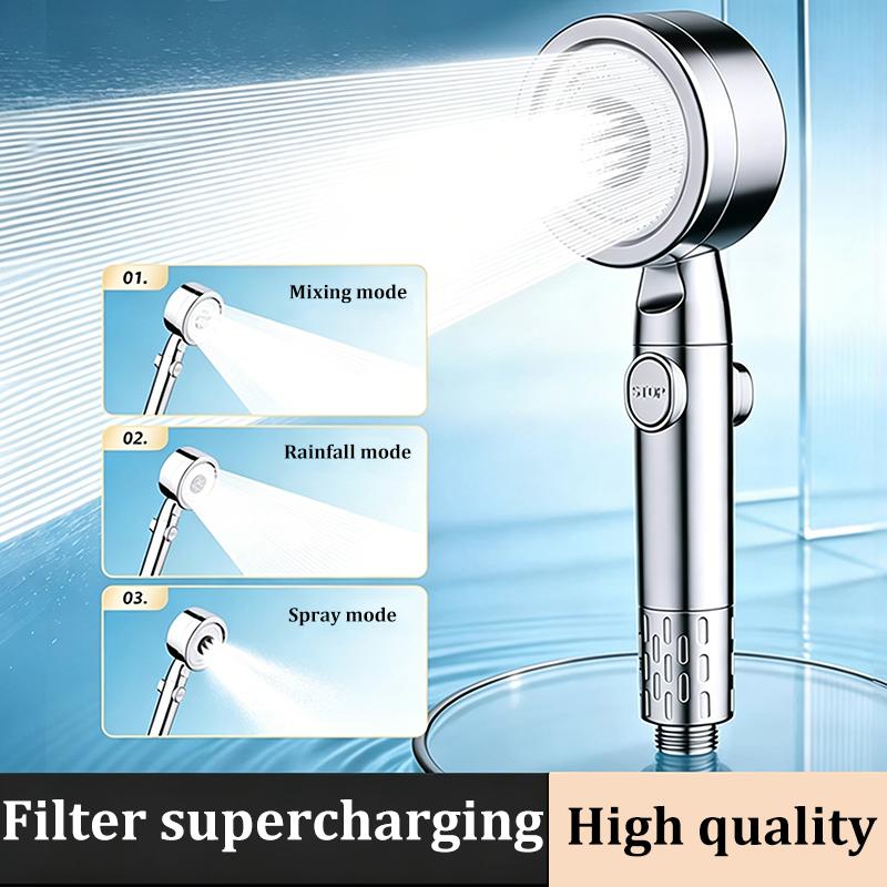 3-Function Turbocharged Shower Head Filter High Pressure Strong Boost Large Flow Bathroom Handheld Shower Head
