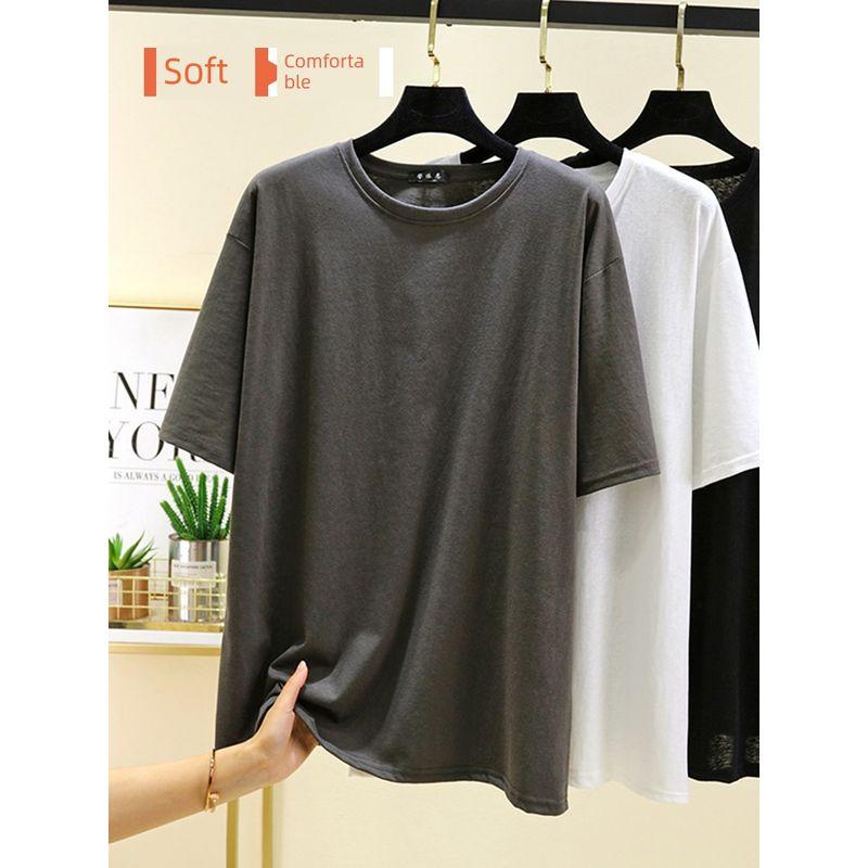 Thin Short sleeve Cotton T-shirt Women Summer Black and White round Neck Bottoming Shirt Plus size Slimming Half Sleeve Student Sports T-shirt