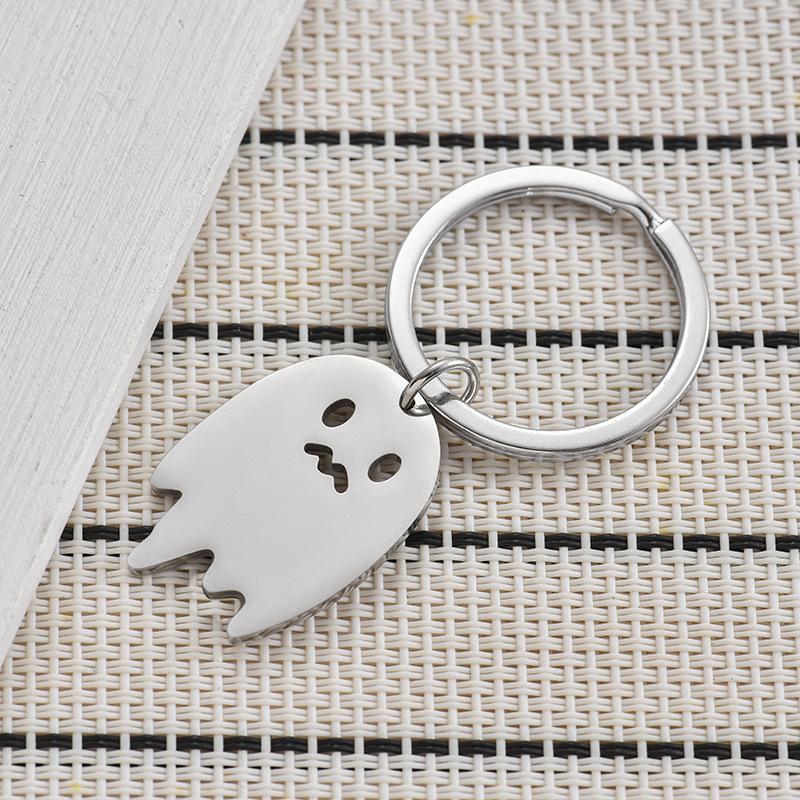 Cute Ghost Stainless Steel Keychain Creative Cartoon Design Stylish Bag Pendant Practical Lightweight Daily Key Accessory